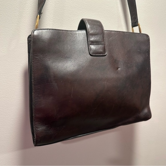 Dana Buchman Dark Brown Genuine Leather Gold Leaf & Signature Zipper Vintage EUC - Picture 4 of 16